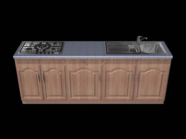 Küchenzeile mit Einbauspüle und Kochfeld als 3D Modell für die Küchenplanung und Visualisierung